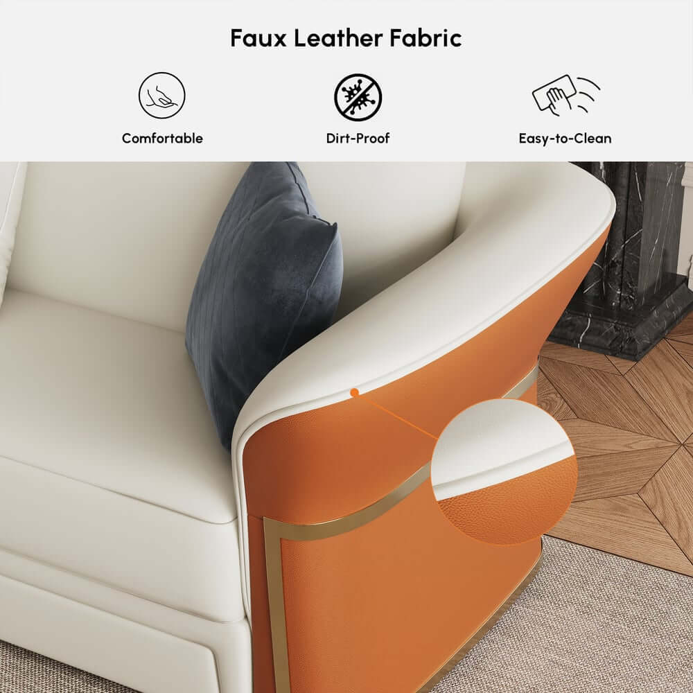 Modern Faux Leather Living Room Set, 3 Pieces, Stainless Steel