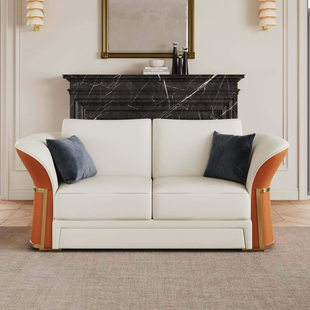 Modern Faux Leather Living Room Set, 3 Pieces, Stainless Steel