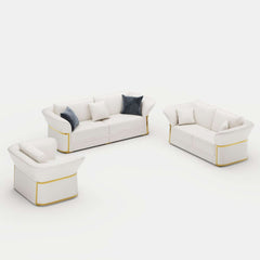 Modern Faux Leather Living Room Set, 3 Pieces, Stainless Steel