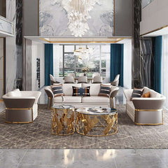 Modern Faux Leather Living Room Set, 3 Pieces, Stainless Steel