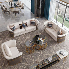 Modern Faux Leather Living Room Set, 3 Pieces, Stainless Steel