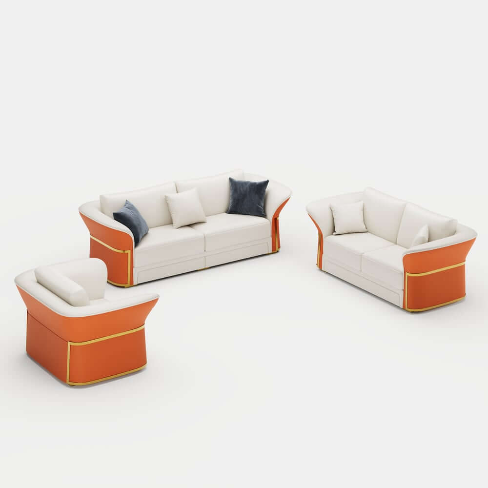 Modern Faux Leather Living Room Set, 3 Pieces, Stainless Steel