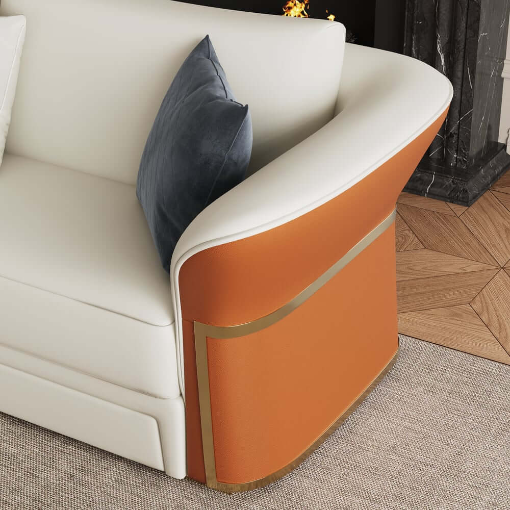 Modern Faux Leather Living Room Set, 3 Pieces, Stainless Steel