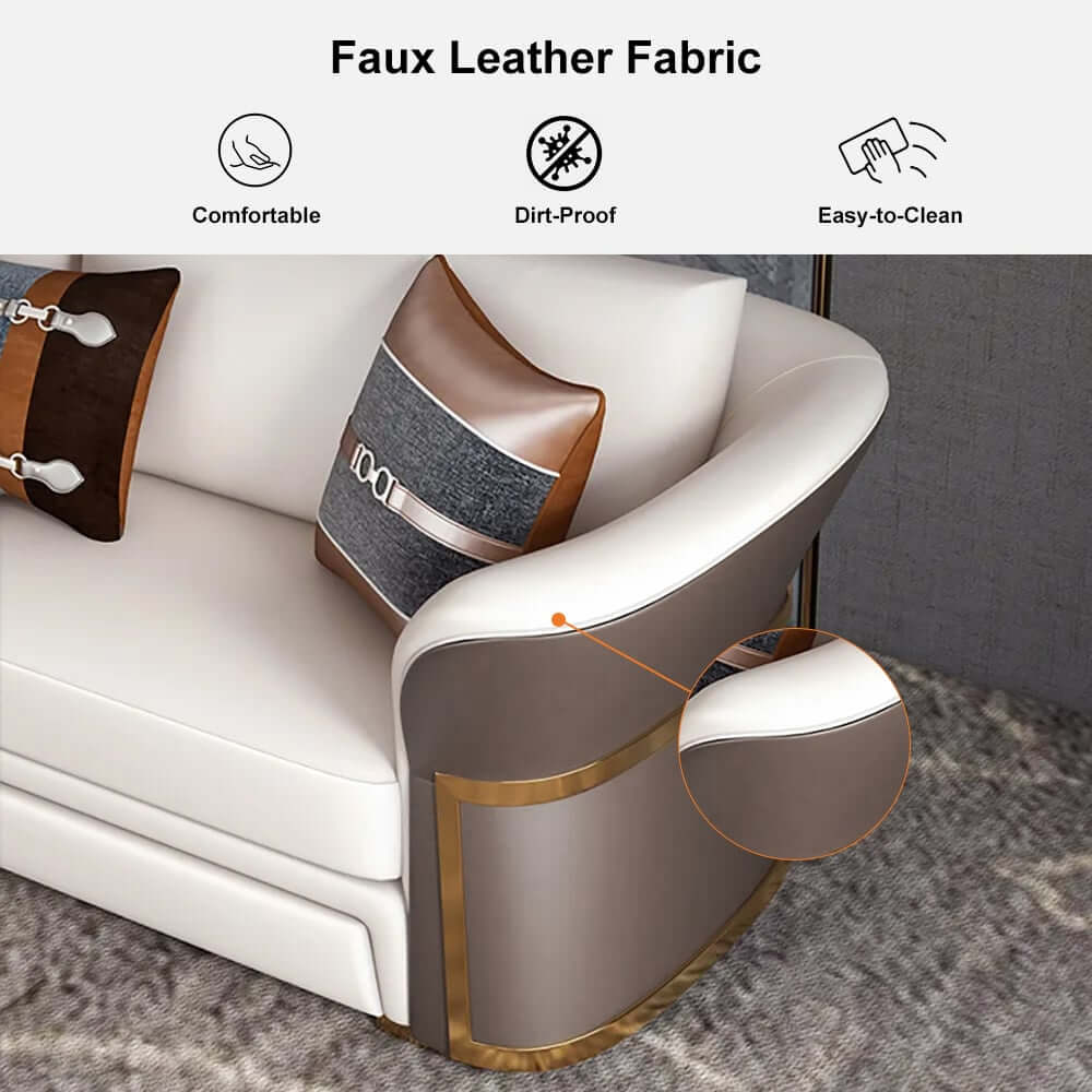 Modern Faux Leather Living Room Set, 3 Pieces, Stainless Steel