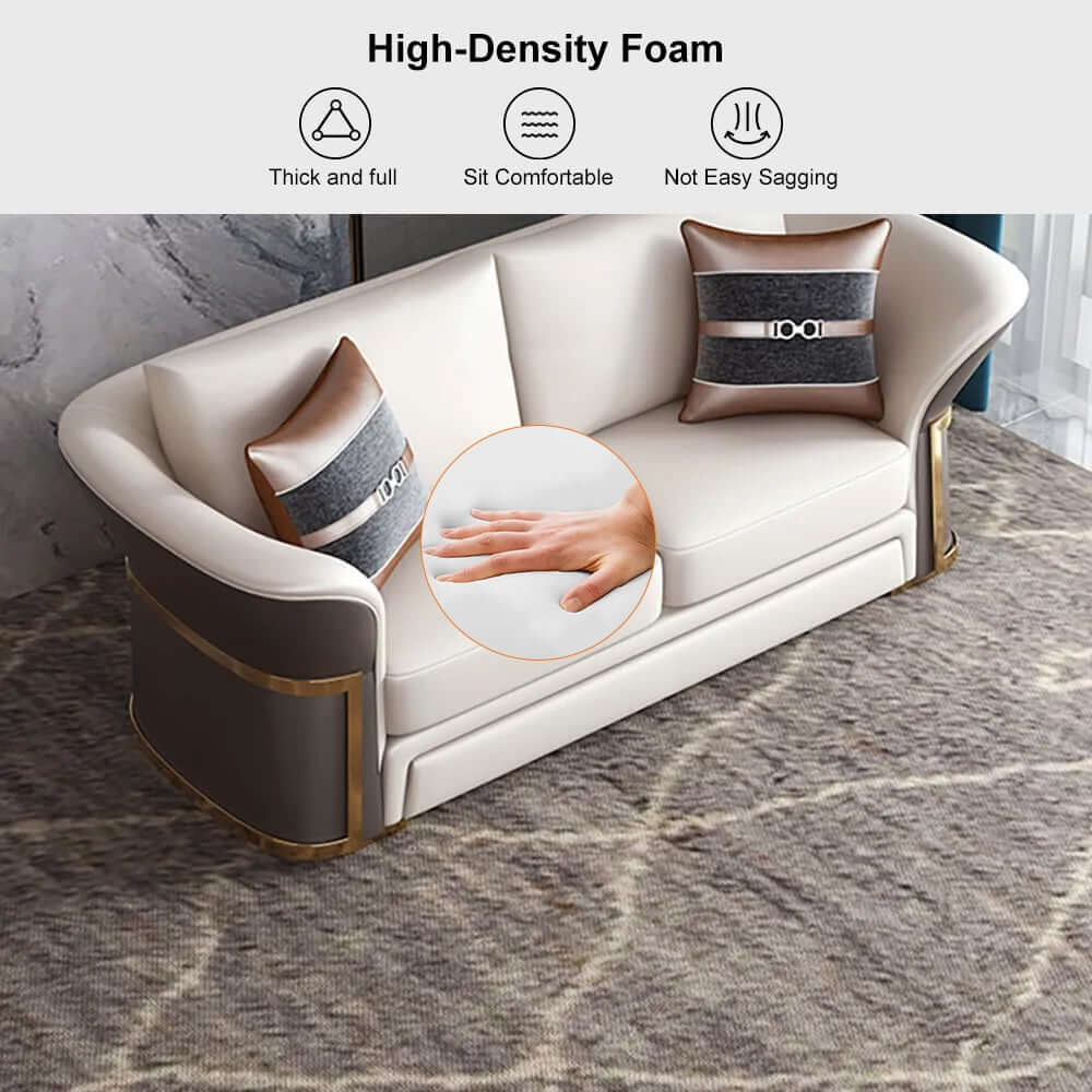 Modern Faux Leather Living Room Set, 3 Pieces, Stainless Steel