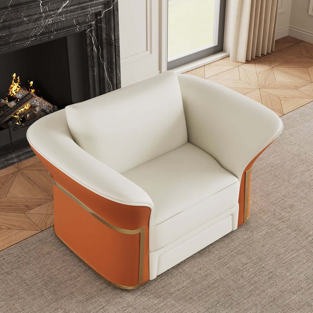 Modern Faux Leather Living Room Set, 3 Pieces, Stainless Steel