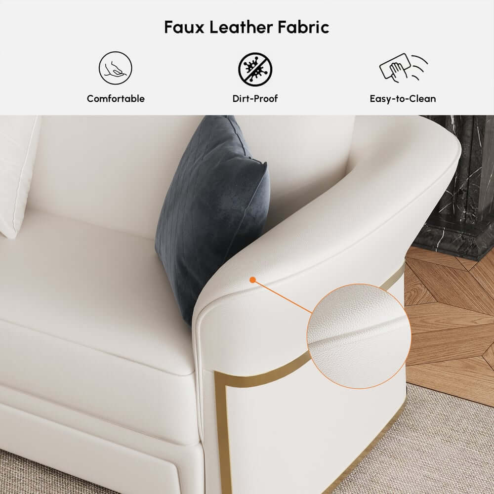 Modern Faux Leather Living Room Set, 3 Pieces, Stainless Steel