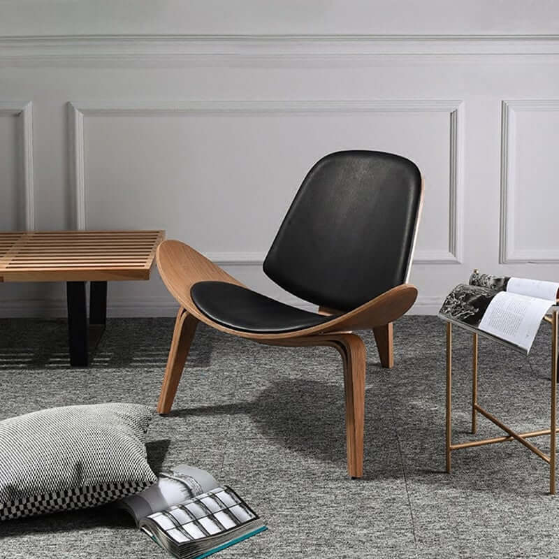 Modern Faux Leather Lounge Chair With Walnut Legs