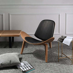 Modern Faux Leather Lounge Chair With Walnut Legs