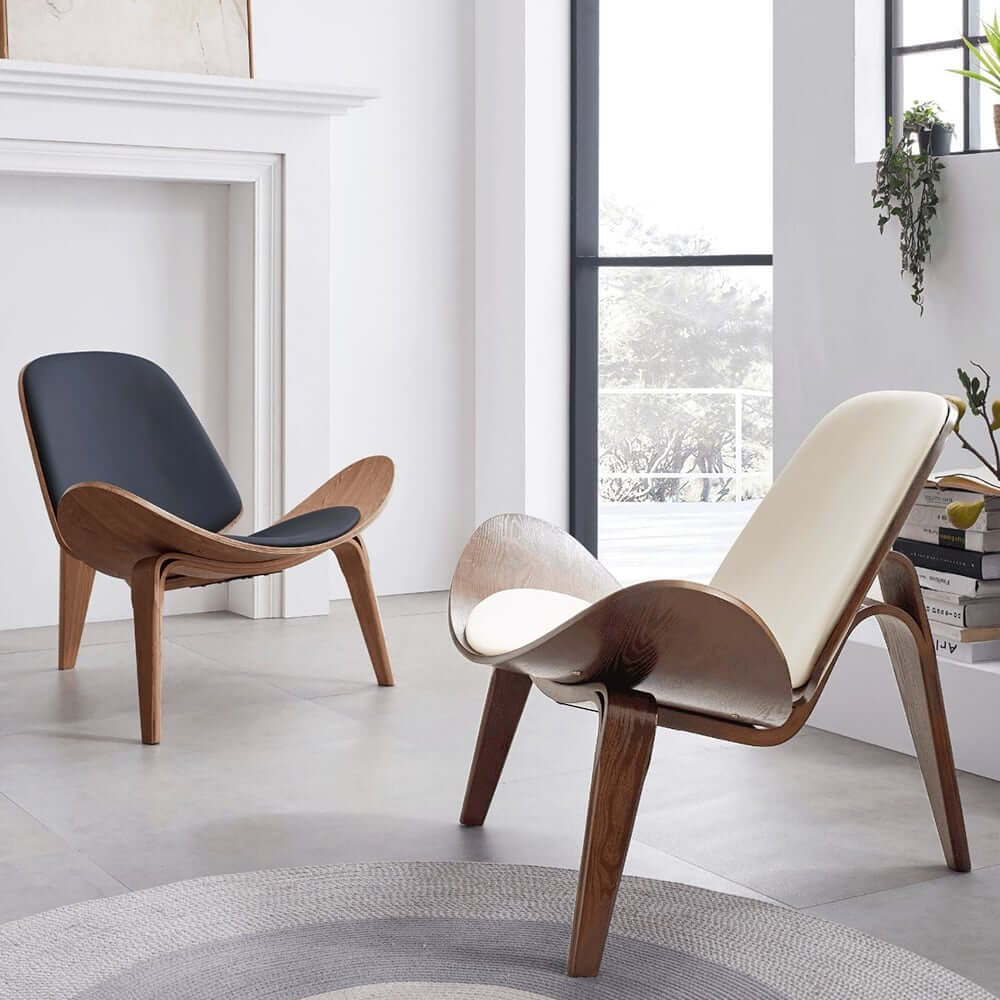 Modern Faux Leather Lounge Chair With Walnut Legs