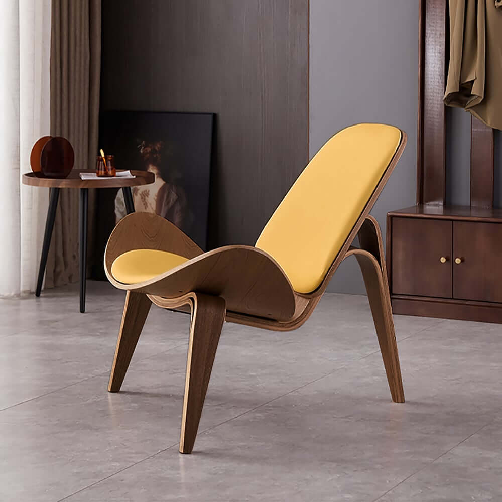 Modern Faux Leather Lounge Chair With Walnut Legs