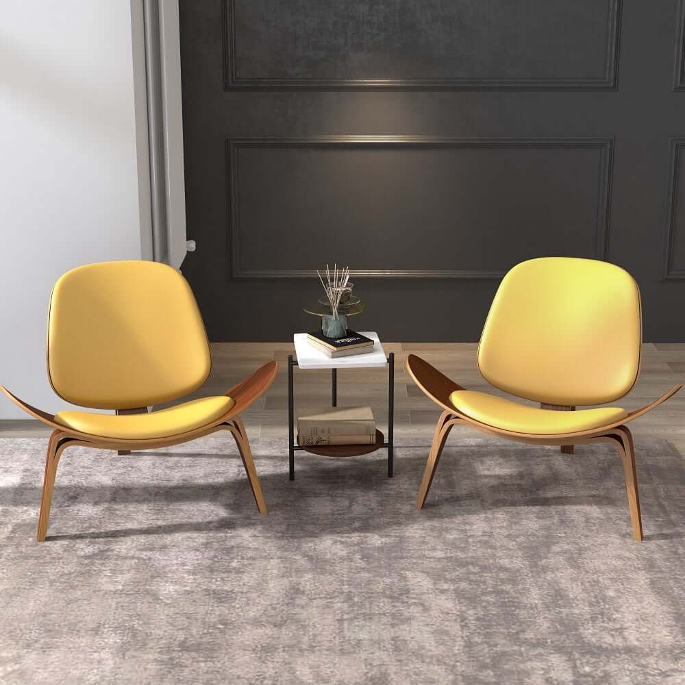 Modern Faux Leather Lounge Chair With Walnut Legs