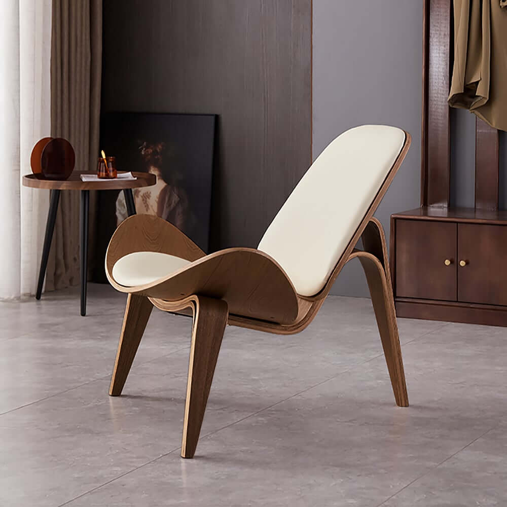 Modern Faux Leather Lounge Chair With Walnut Legs