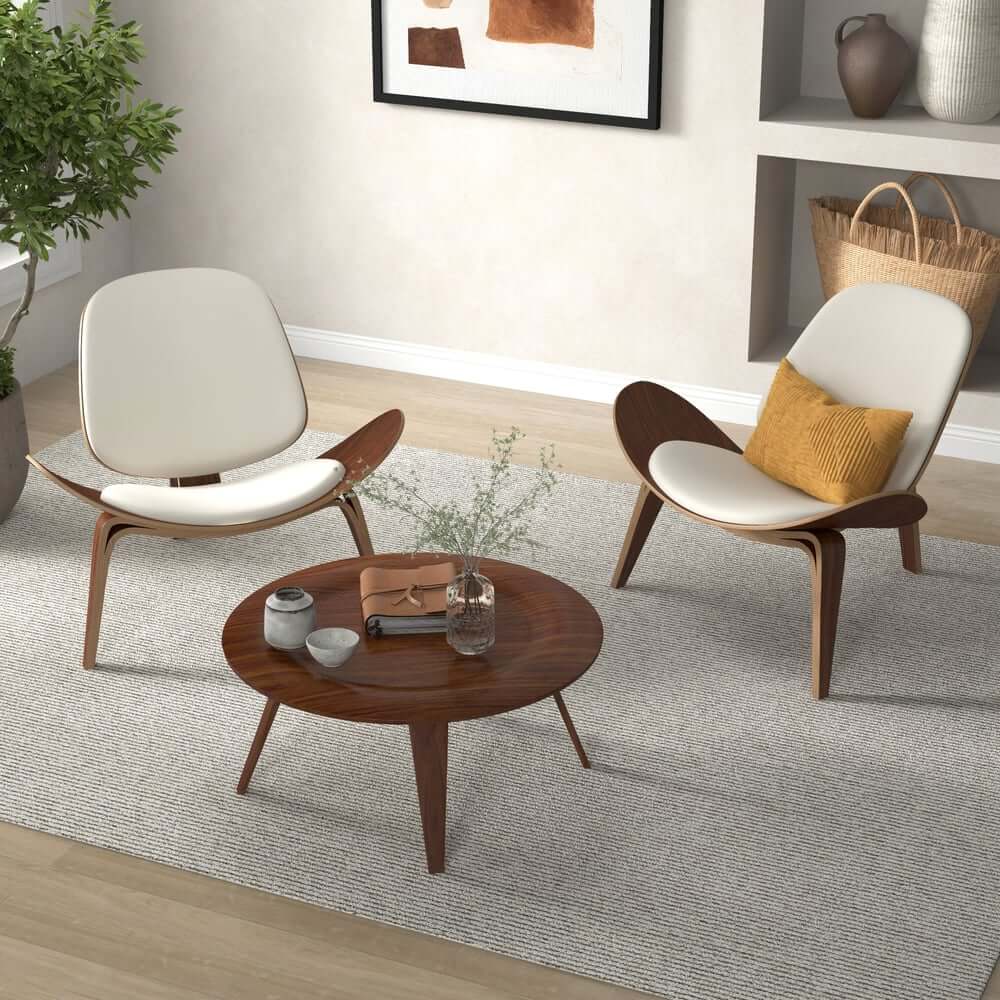 Modern Faux Leather Lounge Chair With Walnut Legs