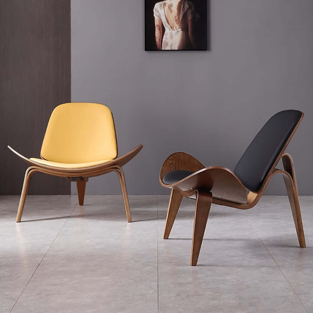 Modern Faux Leather Lounge Chair With Walnut Legs