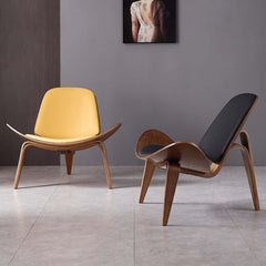 Modern Faux Leather Lounge Chair With Walnut Legs