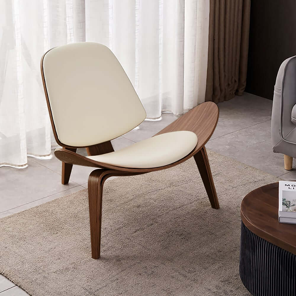 Modern Faux Leather Lounge Chair With Walnut Legs