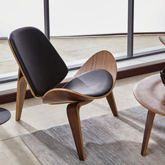 Modern Faux Leather Lounge Chair With Walnut Legs Main Product Image