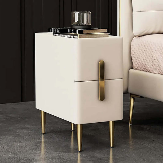 Modern Faux Leather Nightstand With 2 Drawers, Beige Main Product Image