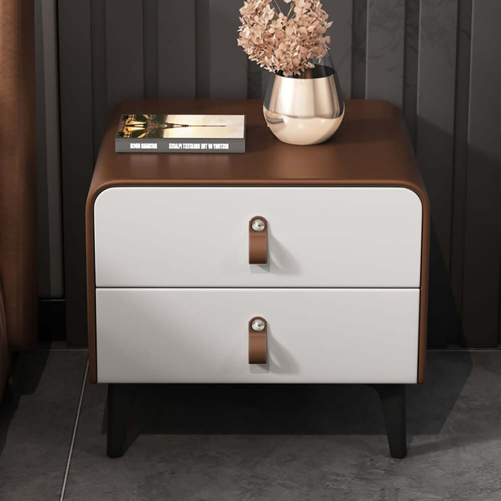 Modern Faux Leather Nightstand With 2 Drawers - Brown