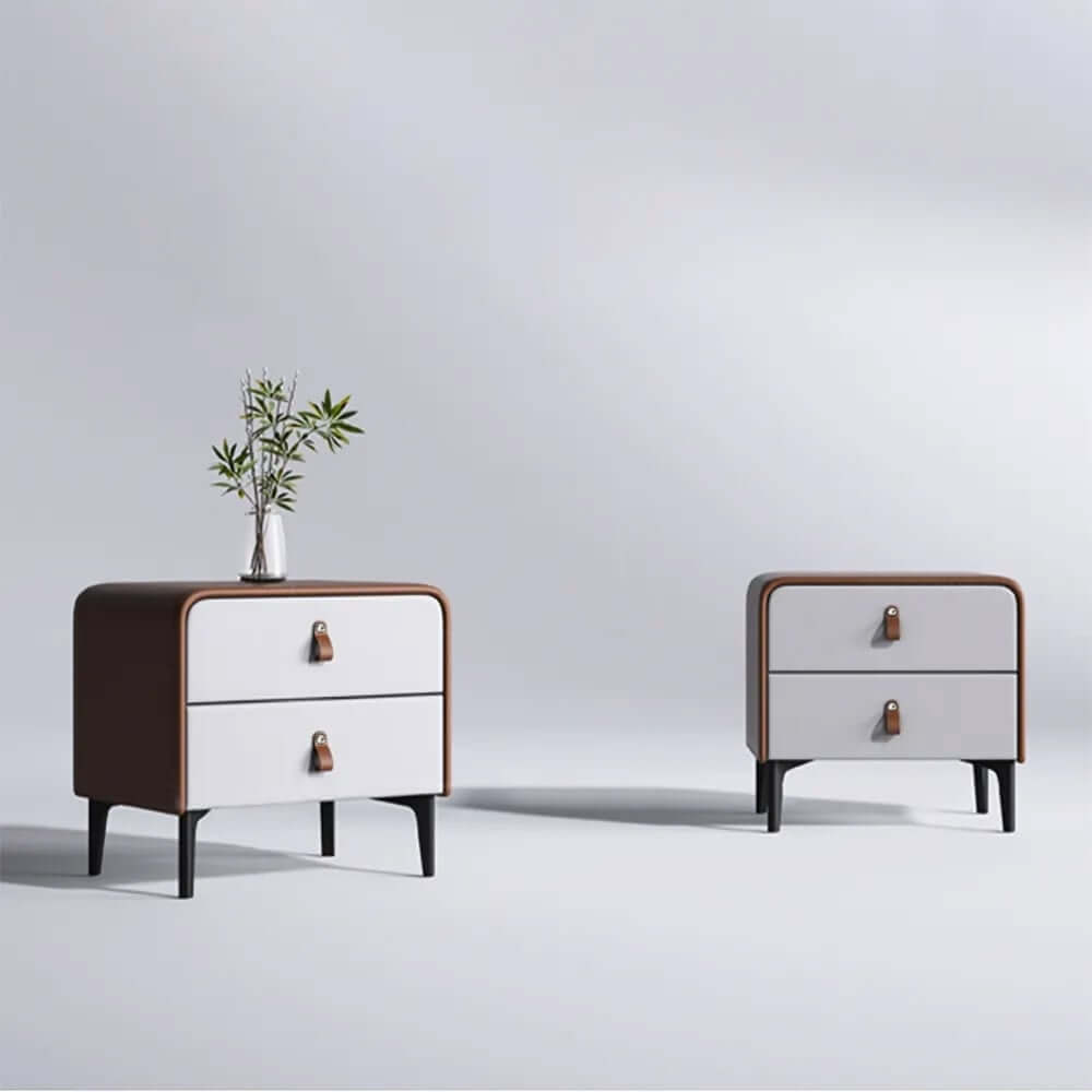 Modern Faux Leather Nightstand With 2 Drawers - Brown