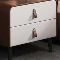 Modern Faux Leather Nightstand With 2 Drawers - Brown