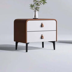 Modern Faux Leather Nightstand With 2 Drawers - Brown
