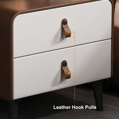 Modern Faux Leather Nightstand With 2 Drawers - Brown
