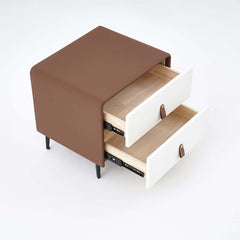 Modern Faux Leather Nightstand With 2 Drawers - Brown
