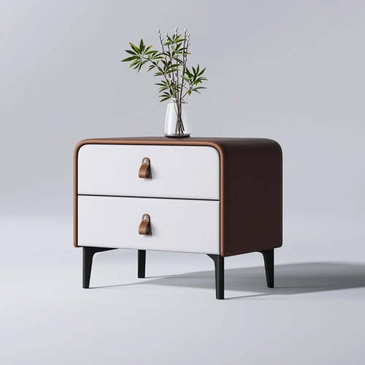Modern Faux Leather Nightstand With 2 Drawers - Brown Main Product Image