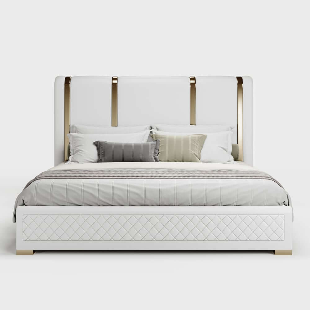 Modern Faux Leather Platform Bed With Gold Legs