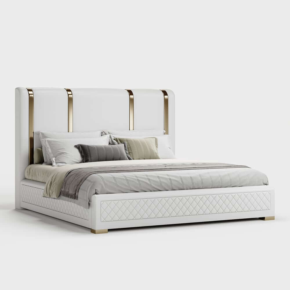 Modern Faux Leather Platform Bed With Gold Legs