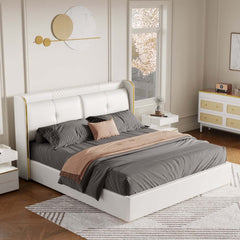 Modern Faux Leather Platform Bed With Storage Drawers