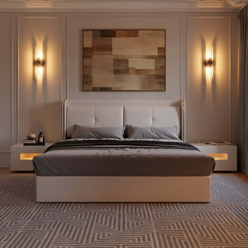 Modern Faux Leather Platform Bed With Storage Drawers
