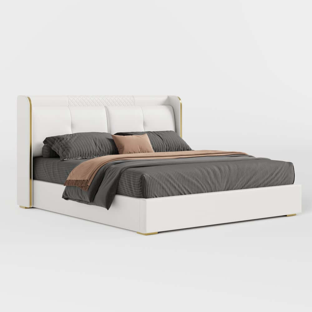 Modern Faux Leather Platform Bed With Storage Drawers