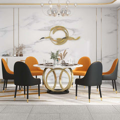 Modern Faux Leather Side Chairs Set Of 4 - Black & Gold