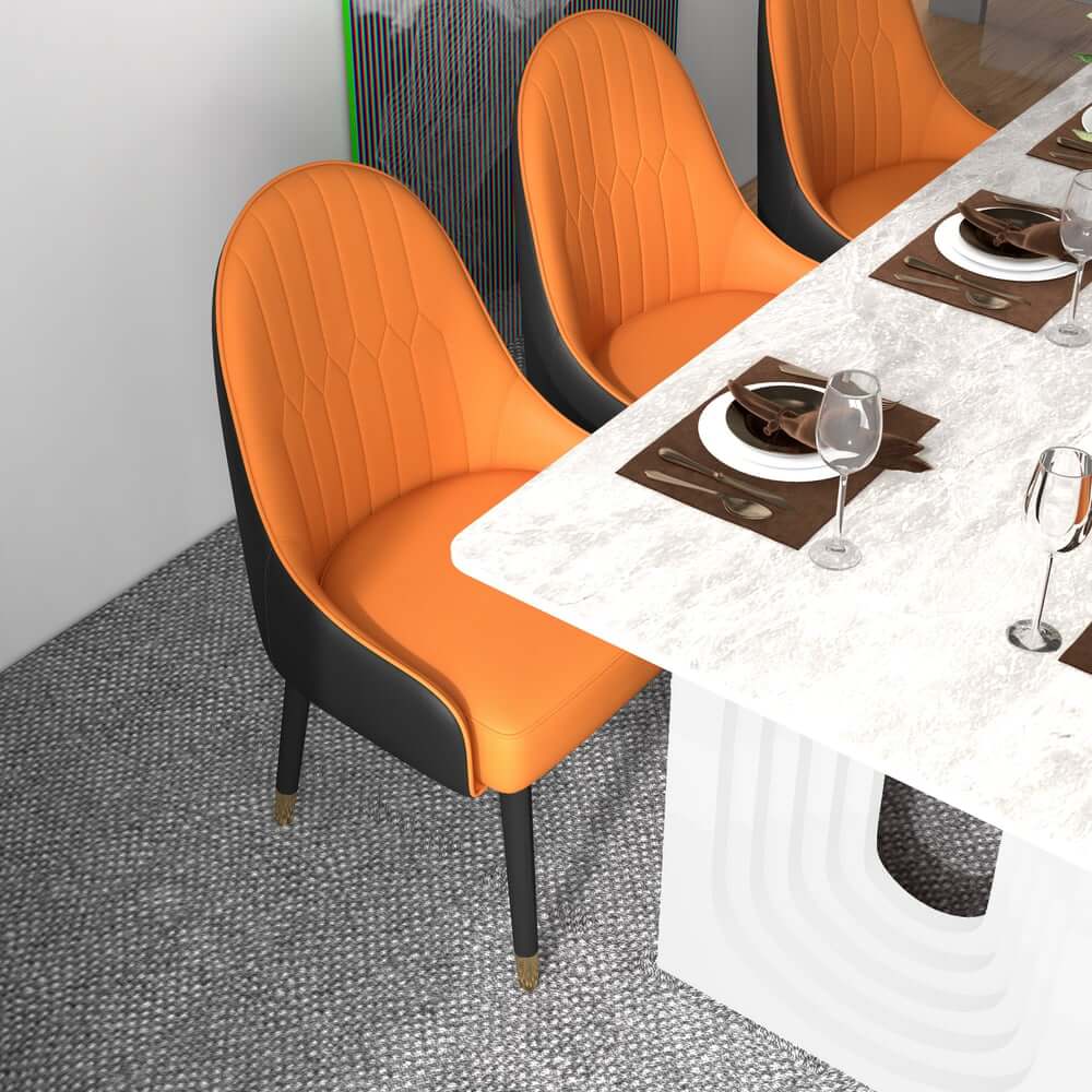 Modern Faux Leather Side Chairs Set Of 4 - Black & Gold