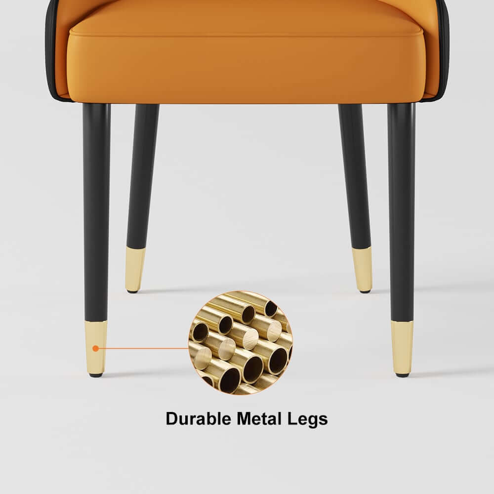 Modern Faux Leather Side Chairs Set Of 4 - Black & Gold