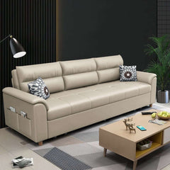 Modern Faux Leather Sofa Bed With Storage And Pillow Arms