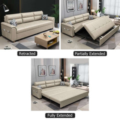Modern Faux Leather Sofa Bed With Storage And Pillow Arms