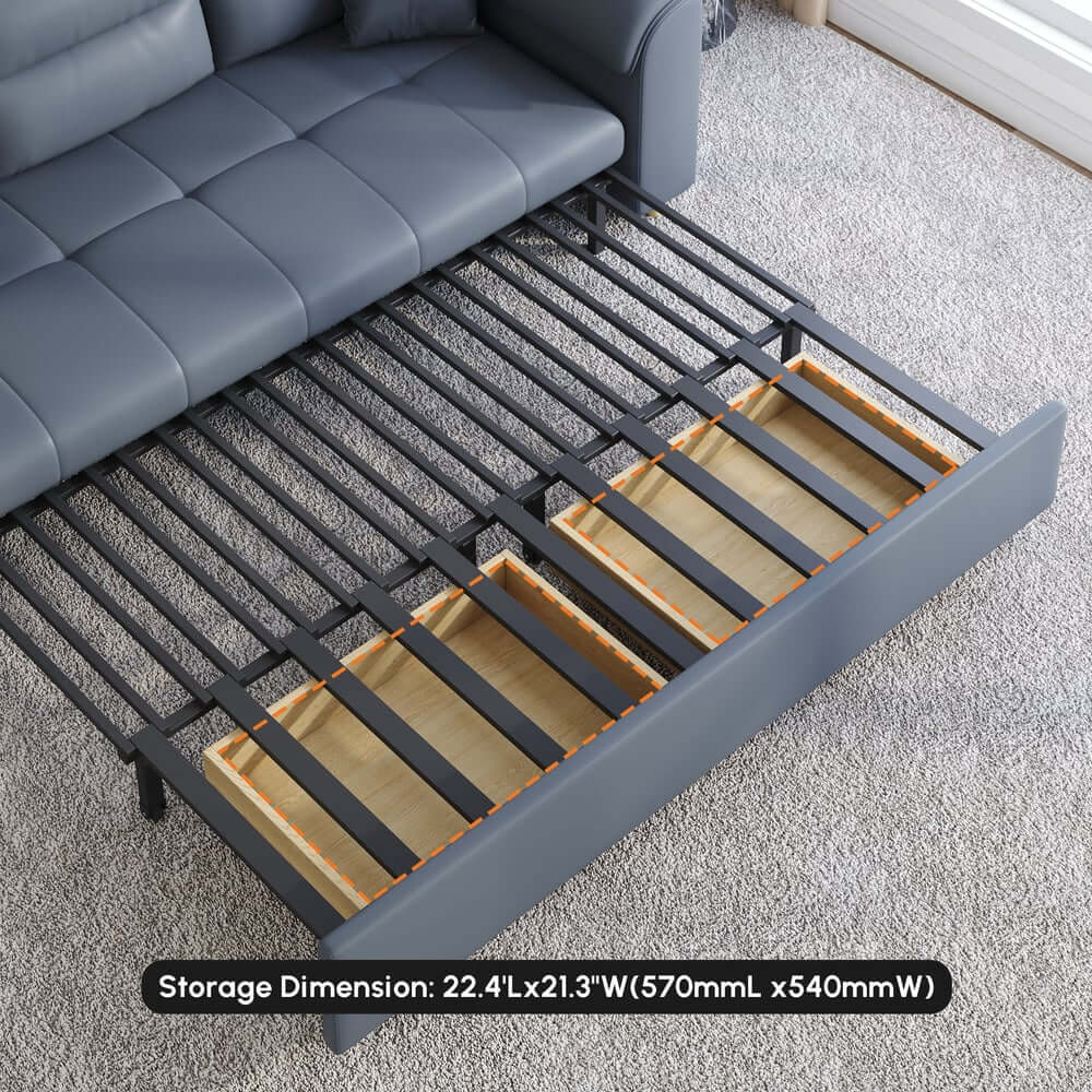 Modern Faux Leather Sofa Bed With Storage And Pillow Arms