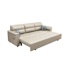 Modern Faux Leather Sofa Bed With Storage And Pillow Arms