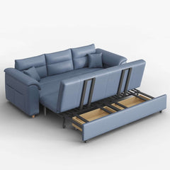 Modern Faux Leather Sofa Bed With Storage And Pillow Arms