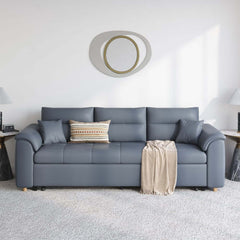 Modern Faux Leather Sofa Bed With Storage And Pillow Arms
