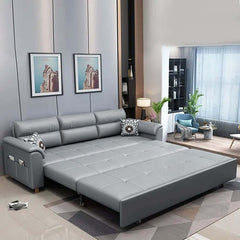 Modern Faux Leather Sofa Bed With Storage And Pillow Arms