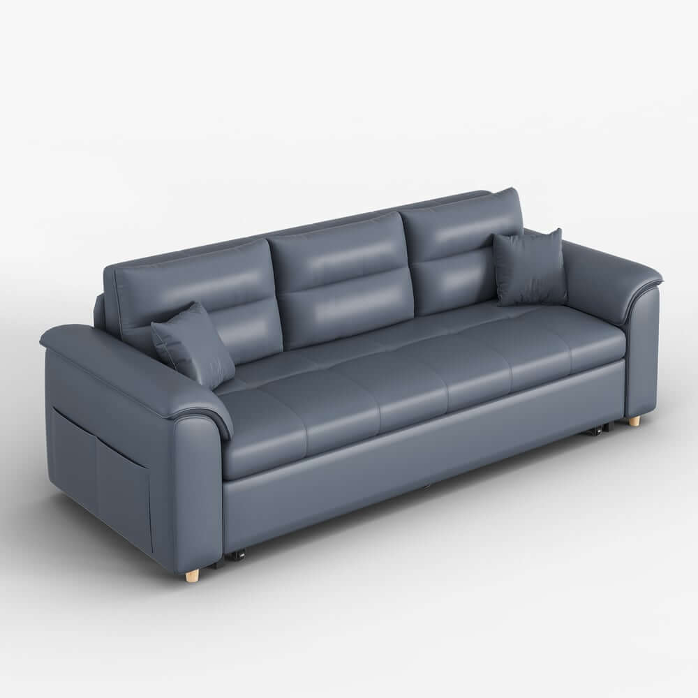 Modern Faux Leather Sofa Bed With Storage And Pillow Arms