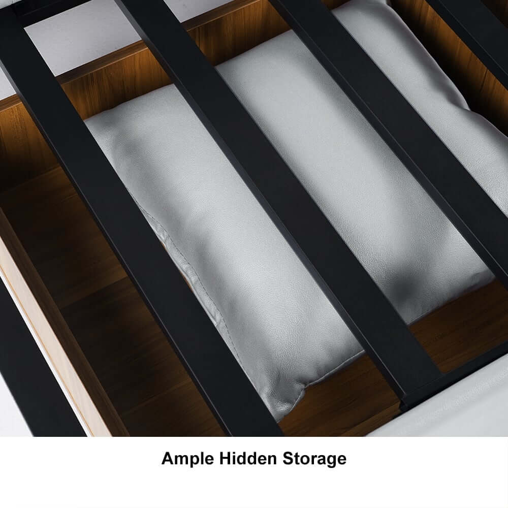 Modern Faux Leather Sofa Bed With Storage And Pillow Arms