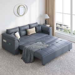 Modern Faux Leather Sofa Bed With Storage And Pillow Arms
