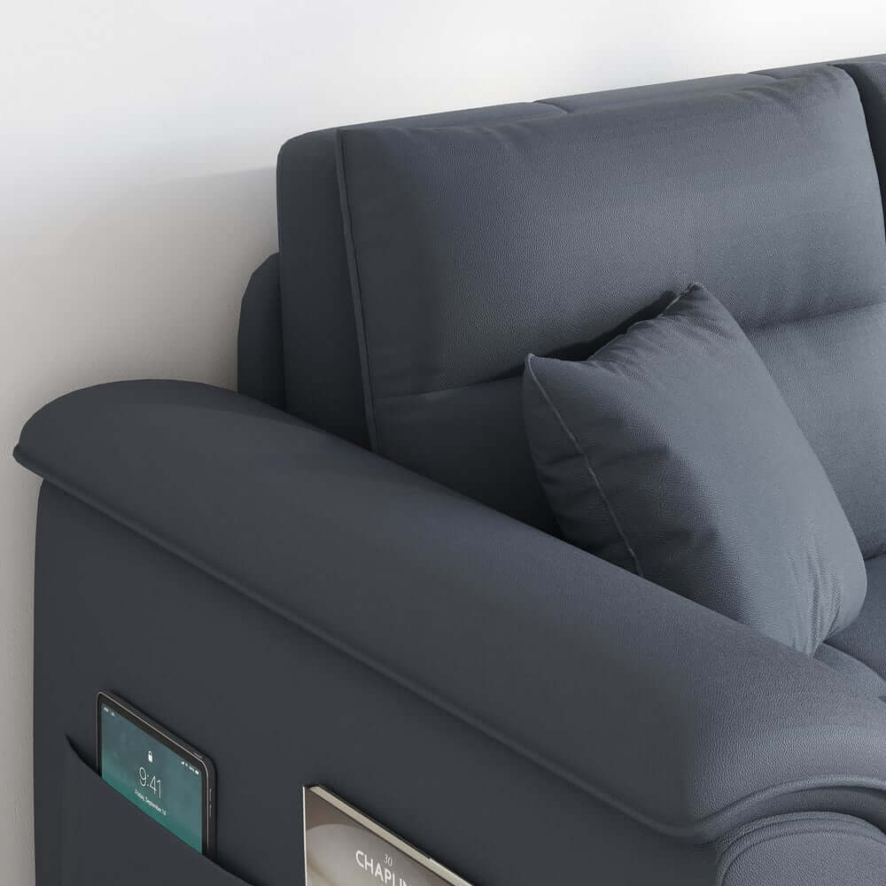 Modern Faux Leather Sofa Bed With Storage And Pillow Arms