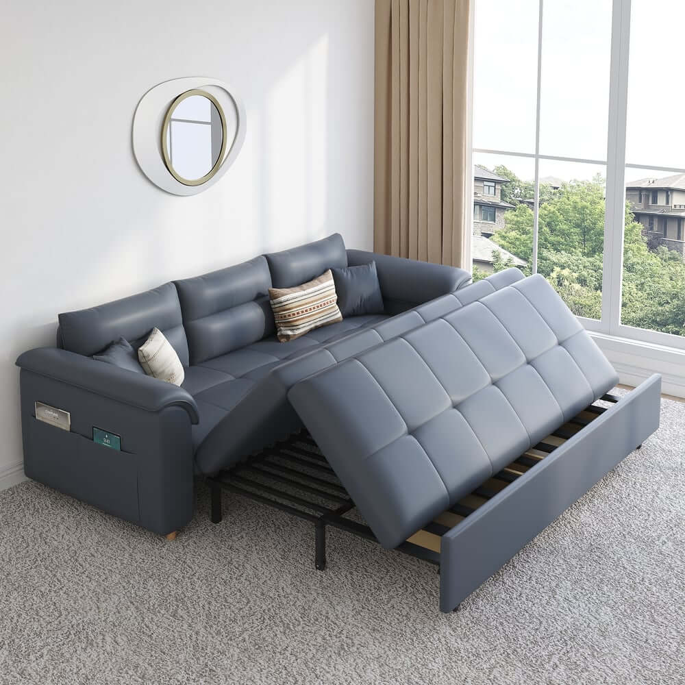Modern Faux Leather Sofa Bed With Storage And Pillow Arms Main Product Image